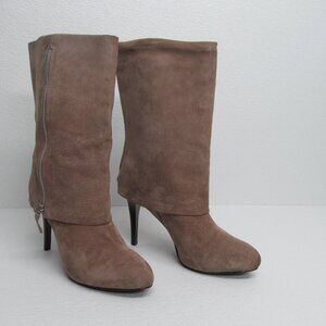 TAHARI Foster Fold Over Boots Beige Suede Stiletto Size 9.5 M